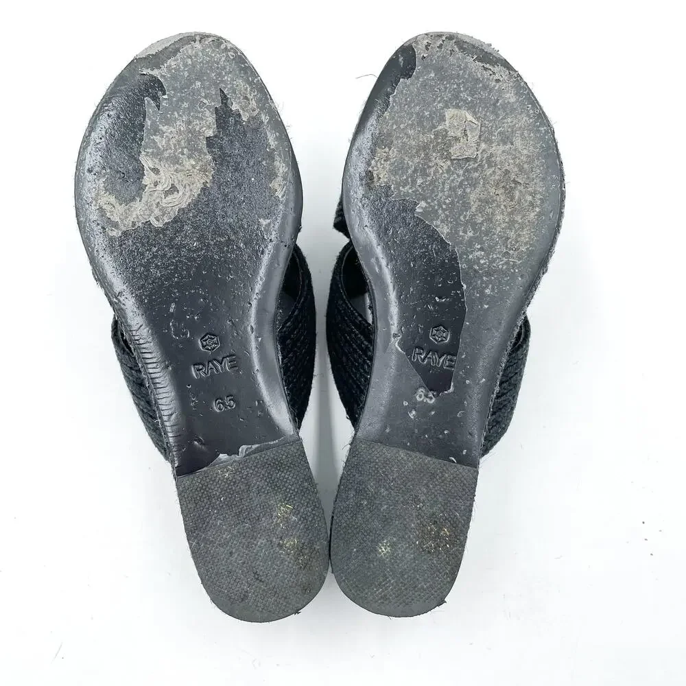 Raye Tiko Sandals Black Criss Cross Raffia Platform Open Toe Woven Size 6.5‎